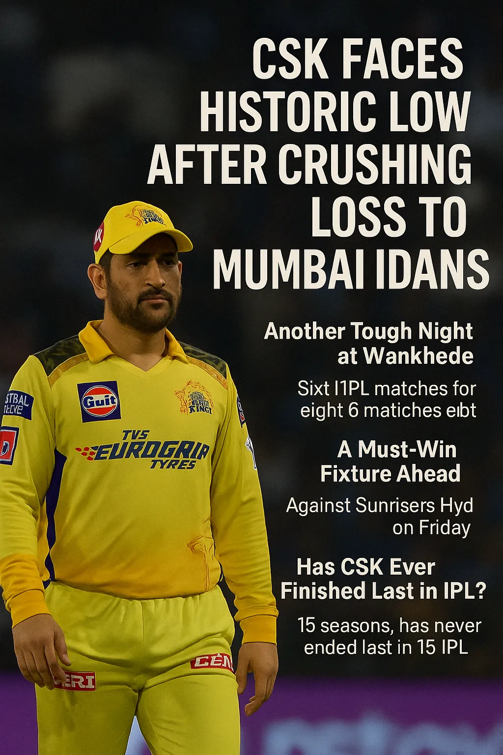 CSK Slump After Big Loss to Mumbai Indians